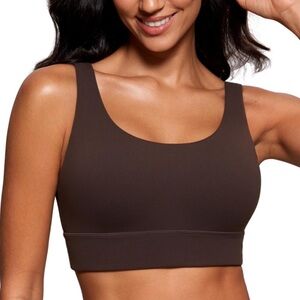 CRZ Yoga Butterluxe U Back Sports Bra Longline Crop Workout Pilates Fudge Brown